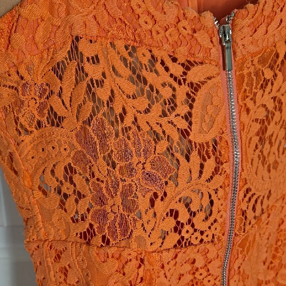 Bebe Orange Lace Midi Dress Sweetheart Neckline w Adjustable & Removable Straps - Picture 9 of 9